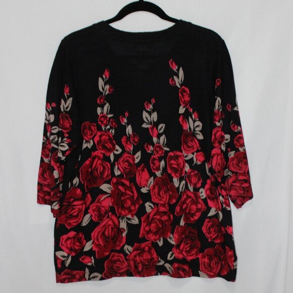 Rebecca Malone Woman Red and Tan Roses on a Black Crew Neck Sweater - Picture 13 of 14